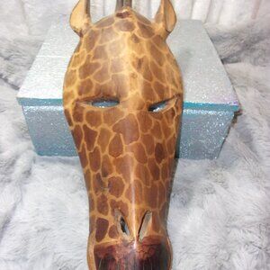 H-284 HAND CARVED WOODEN GIRAFFE MASK WALL ART